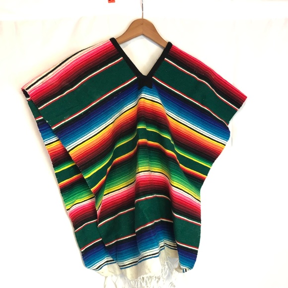 Cuamatzi OS vibrant serape poncho tassels Mexico - Picture 6 of 6